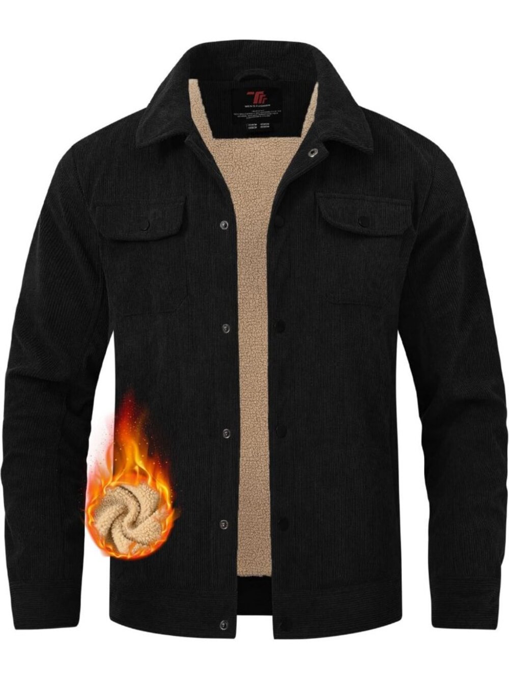 Men's Corduroy Fleece Sherpa Jacket - Winter Trucker Work Coat, Cargo Style